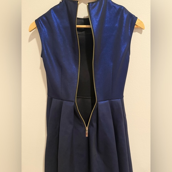 EUC Ted Baker Ayma Skater Dress | Metallic Blue Embellished Fit & Flare, Size 0 - Picture 4 of 13